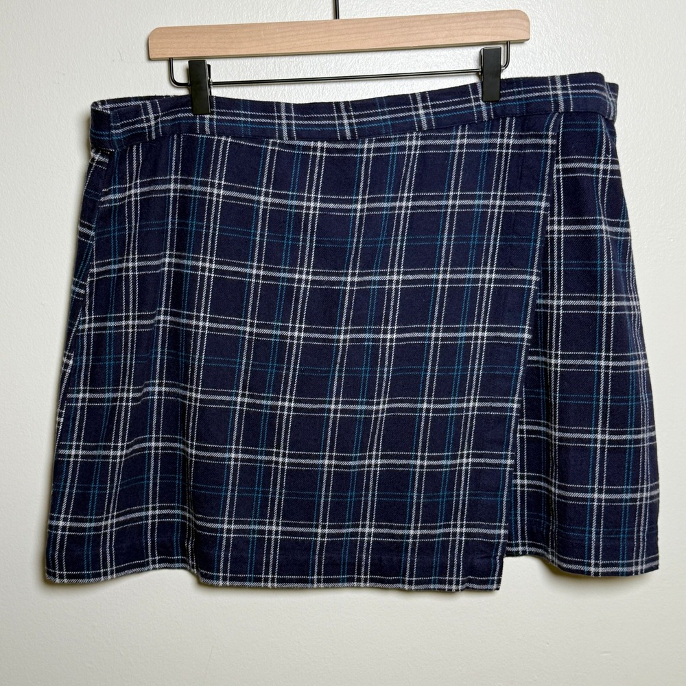 True Craft NEW Womens Mini Wrap Skirt 16W Navy Plaid‎ Academia Nautical Preppy
